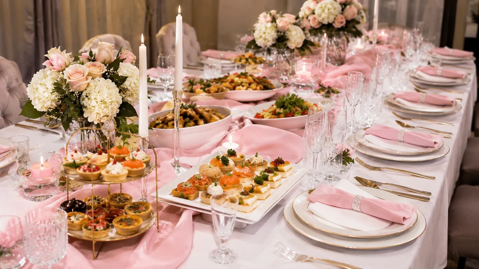 Table de réception dressée aux chandelles